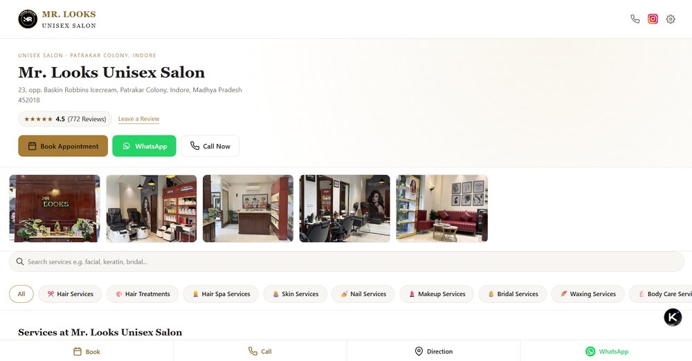 Mr. Looks Unisex Salon homepage screenshot
